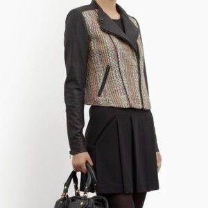 Theory Scheli Leather Silk Tweed Moto Jacket
